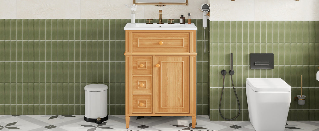24" Bathroom Vanity with Sink and Elegant Wood Handles