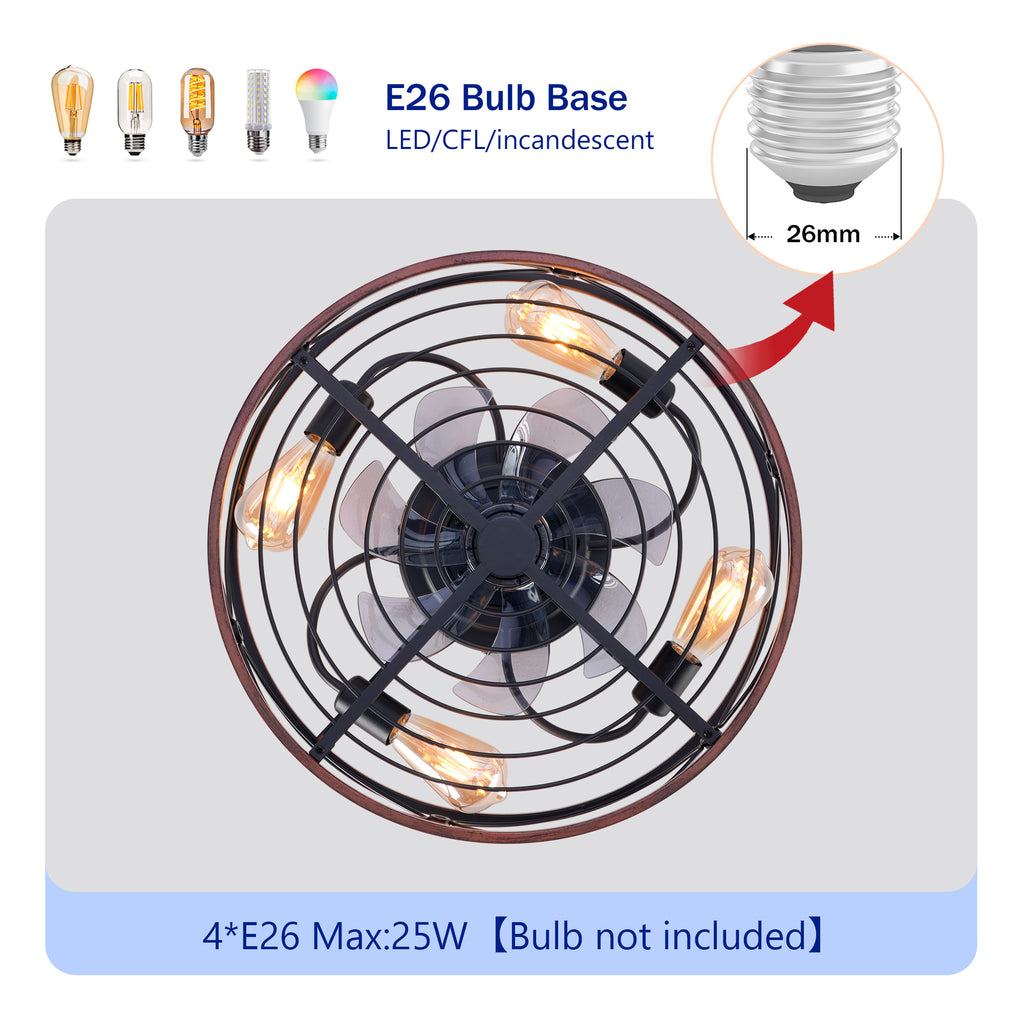 20'' Mounting Type Caged Ceiling Fan with Lights and Remote Control