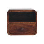 Extra Mini Wall-Mounted Curved Chestnut Nightstand, Open Slot, 1-Drawer