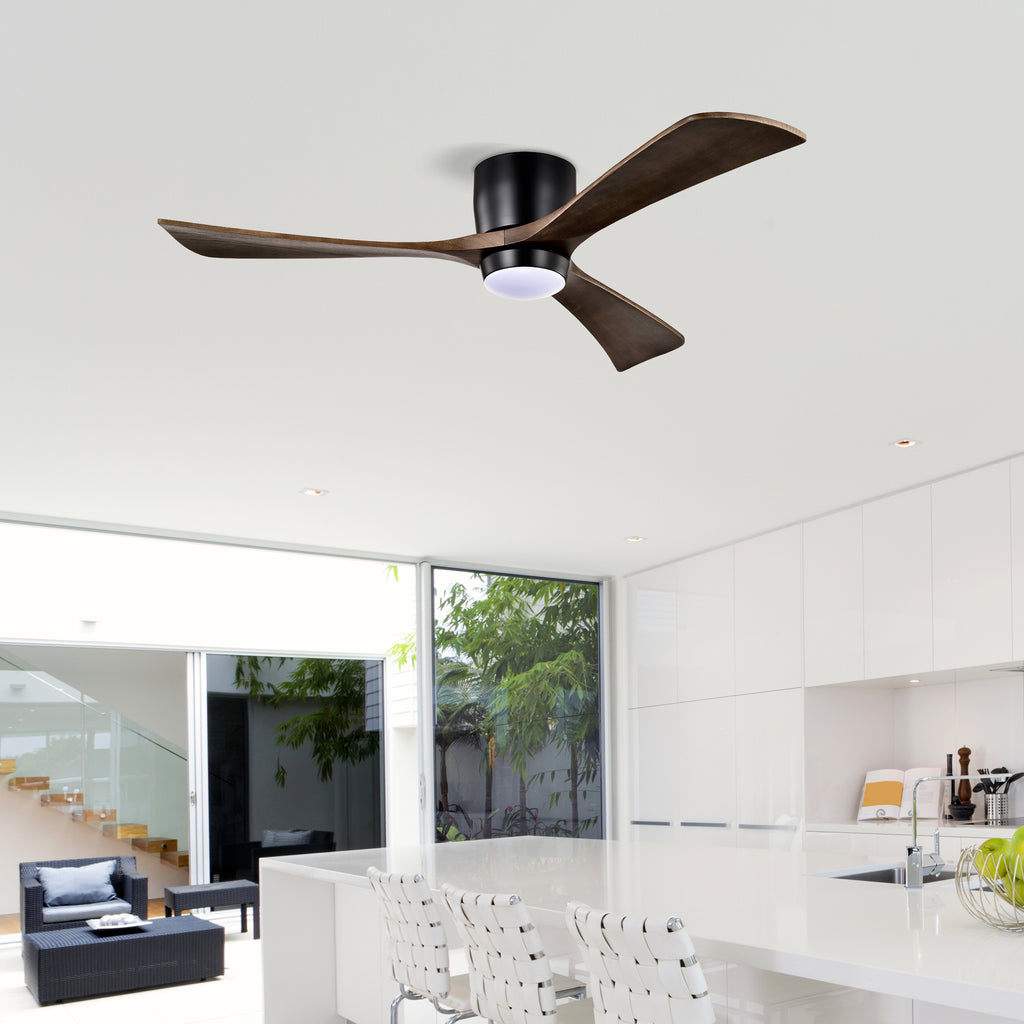 52" Flush Mount Solid Wood Blades Ceiling Fan with Lights