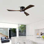 52" Flush Mount Solid Wood Blades Ceiling Fan with Lights