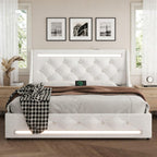 Full Size Bed Frame with Wingback Upholstered Headboard