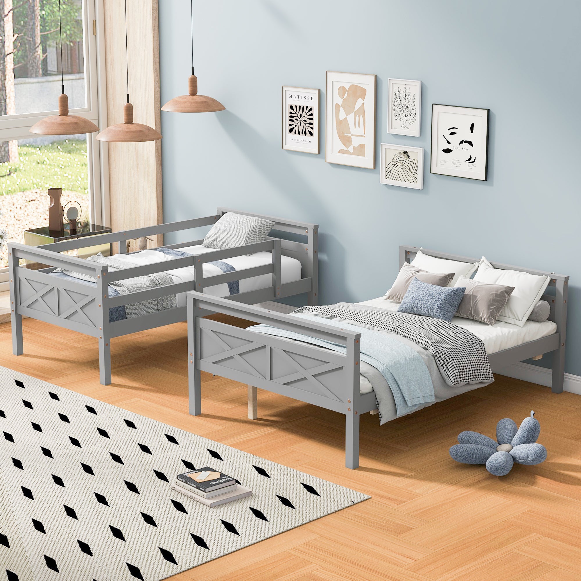 Twin Over Full Bunk Bed with Ladder, Safety Guardrail