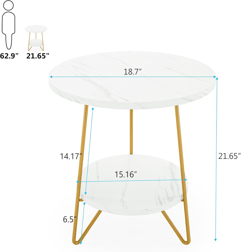 18.7” Round Faux Marble End Table, 2-Tier Round