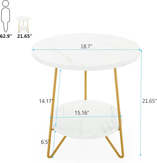 18.7” Round Faux Marble End Table, 2-Tier Round
