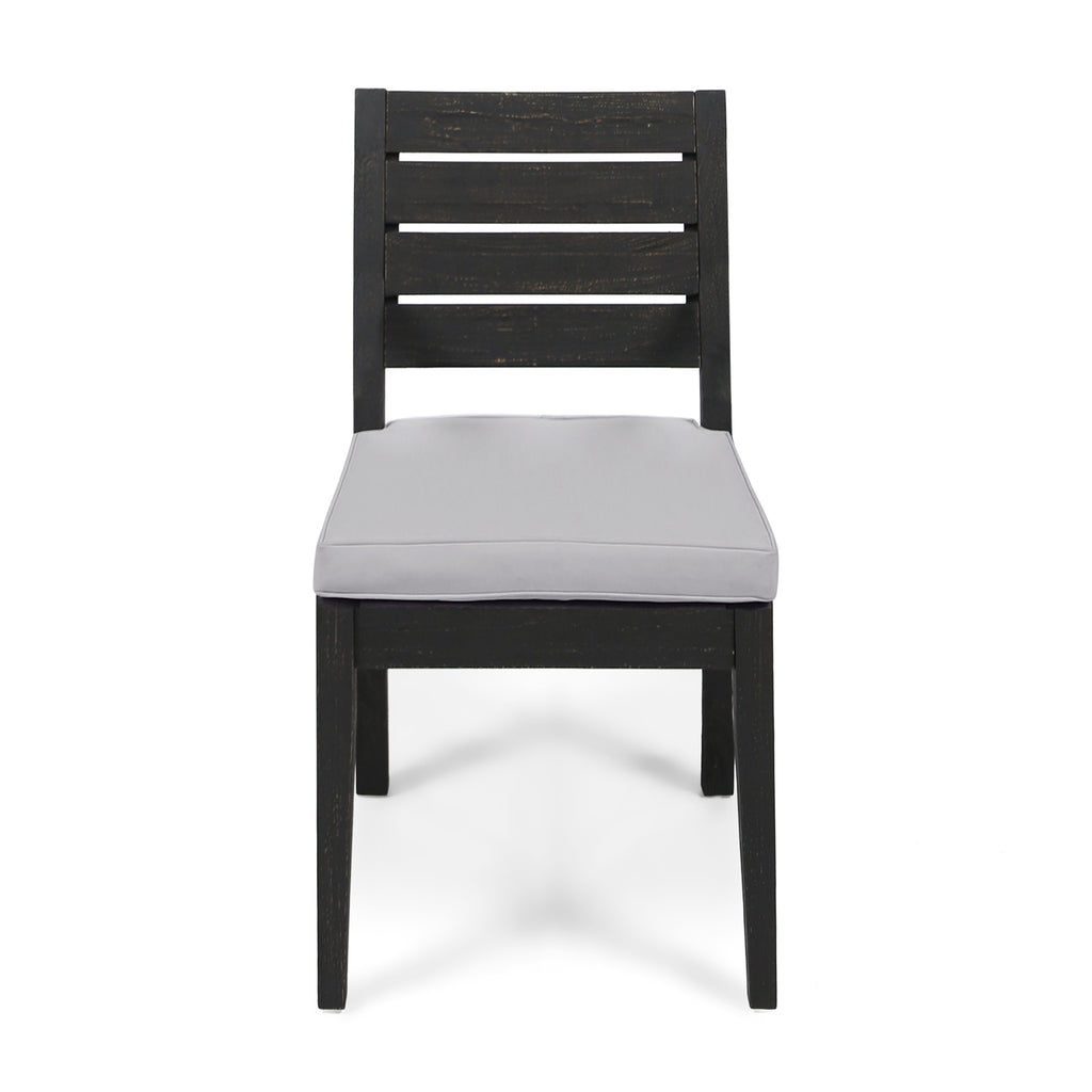 Outdoor Acacia Wood Armless Dining Chair with Cushions (Set of 2)