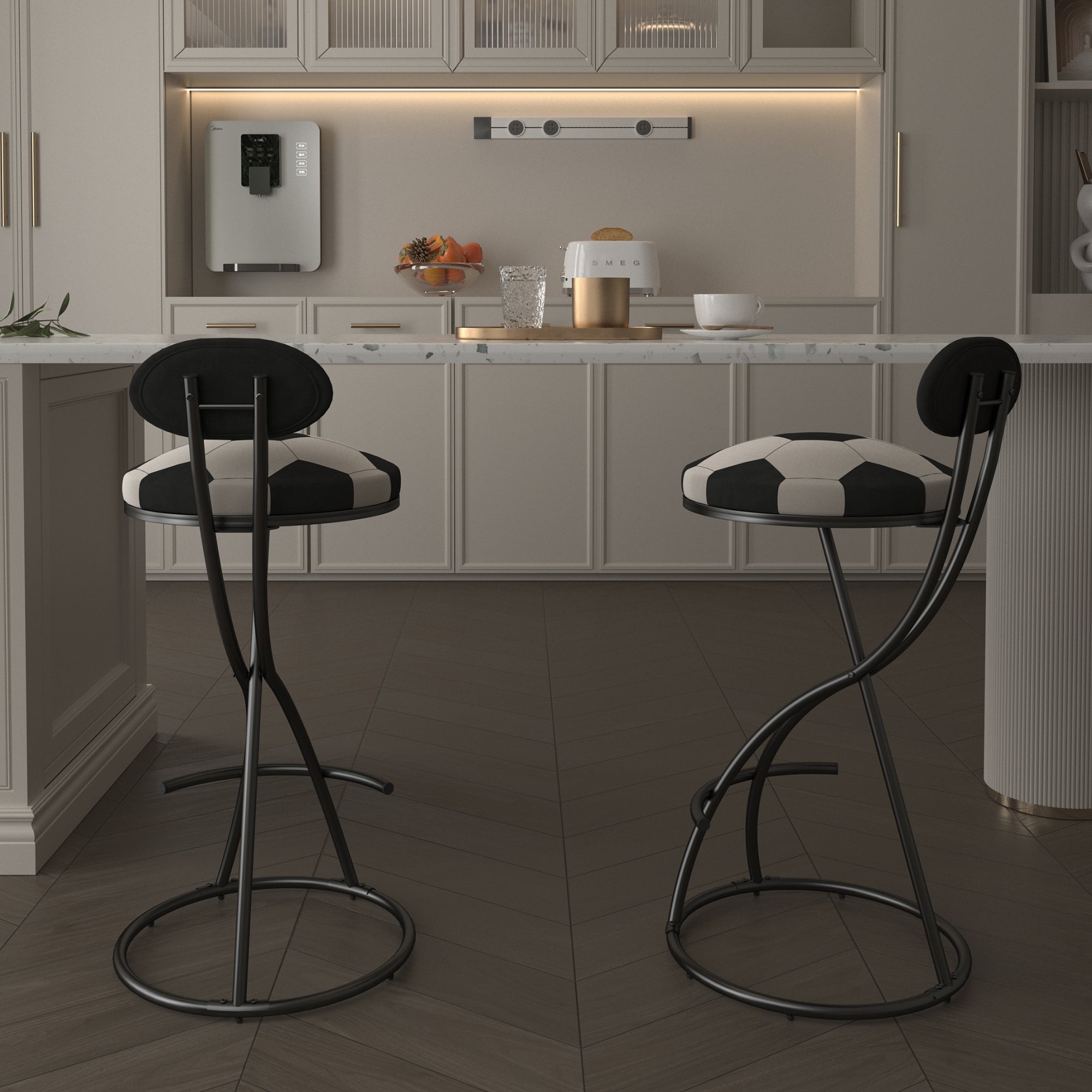 Upholstered S-Shaped Barstools Set of 2