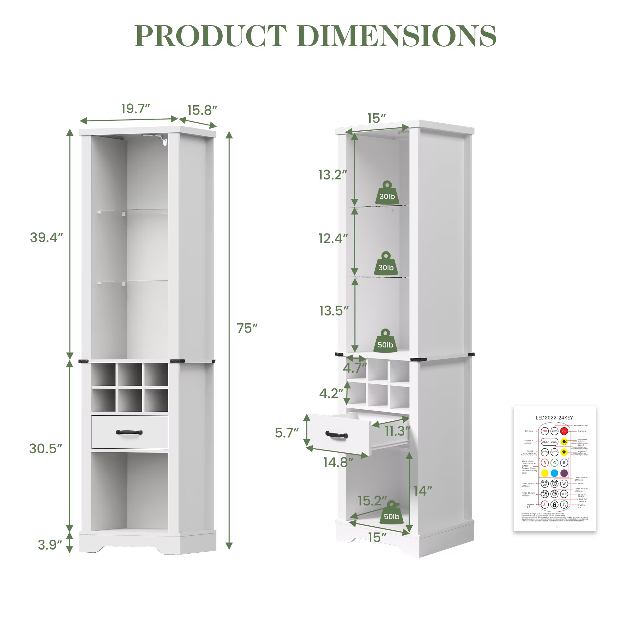 75'' Tall Storage Cabinet with LED Light