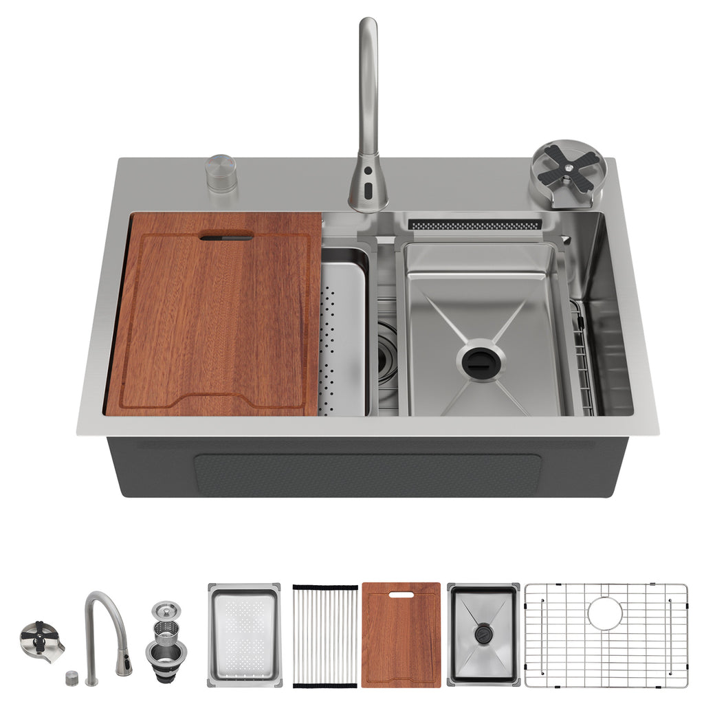 31.5" Drop In Waterfall Kitchen Sink