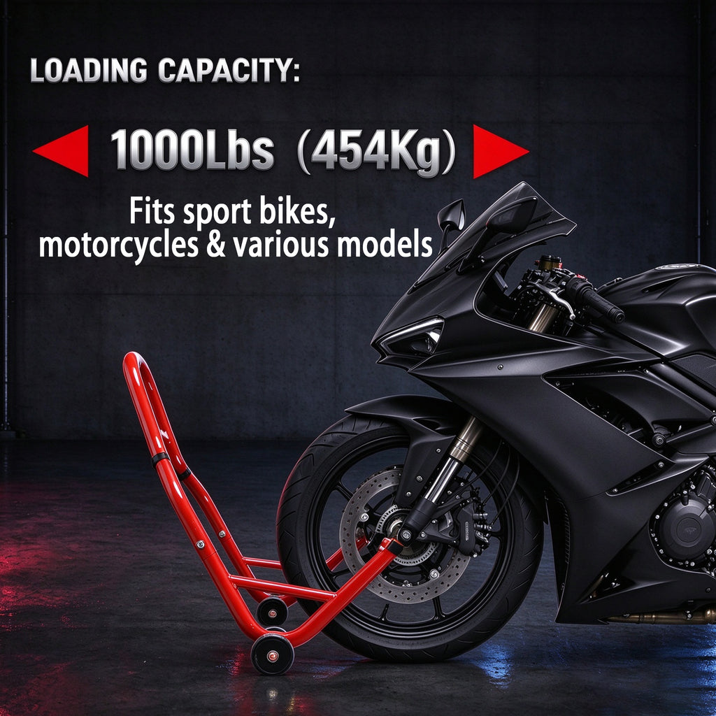 Motorcycle Stand 1000LB Sport Bike Front and Rear Wheel Lift Swingarm Paddock Stands, Red
