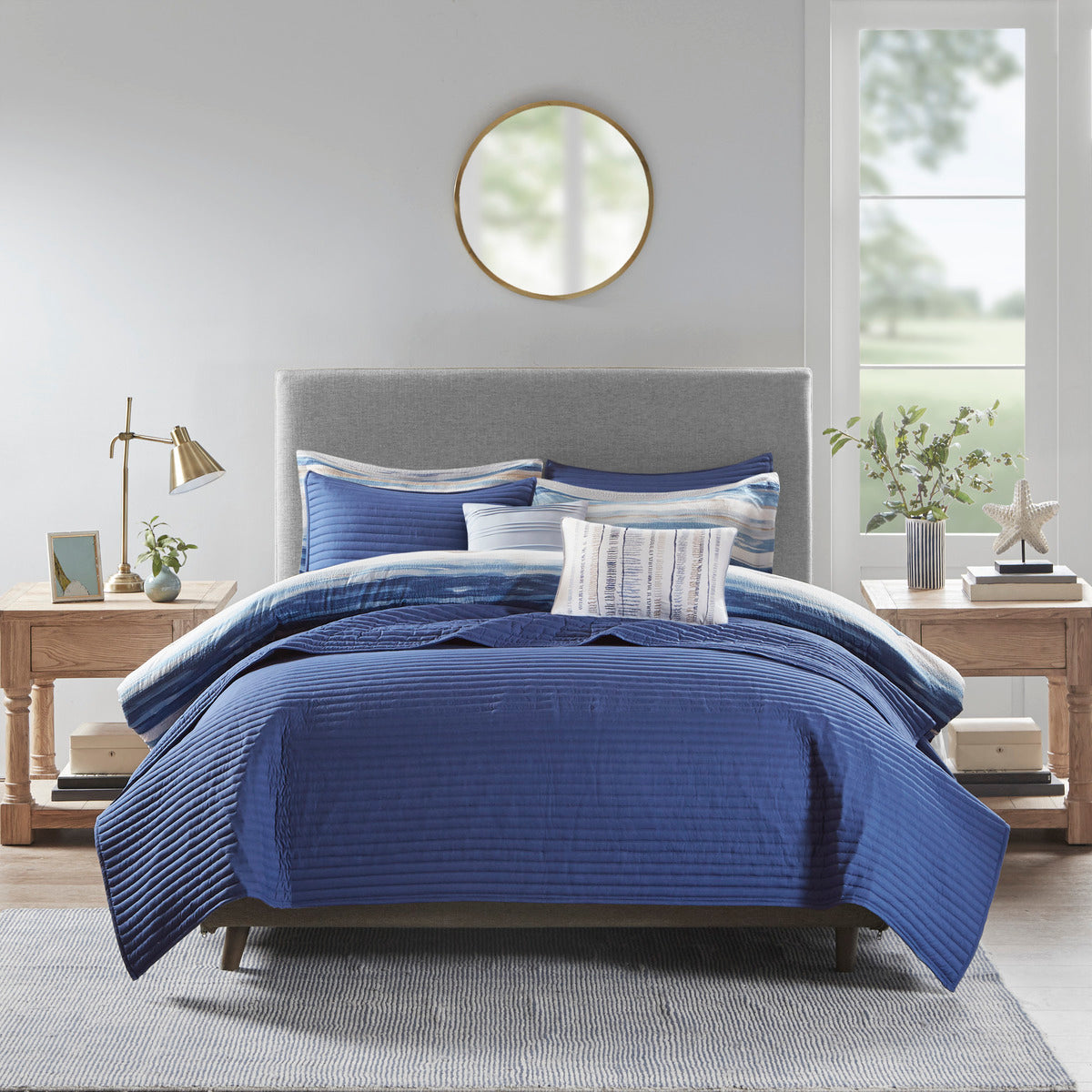 8 Piece Printed Seersucker Comforter and Quilt Set Collection
