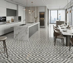 12x12 Waterjet Polished Marble Tile - White & Gray