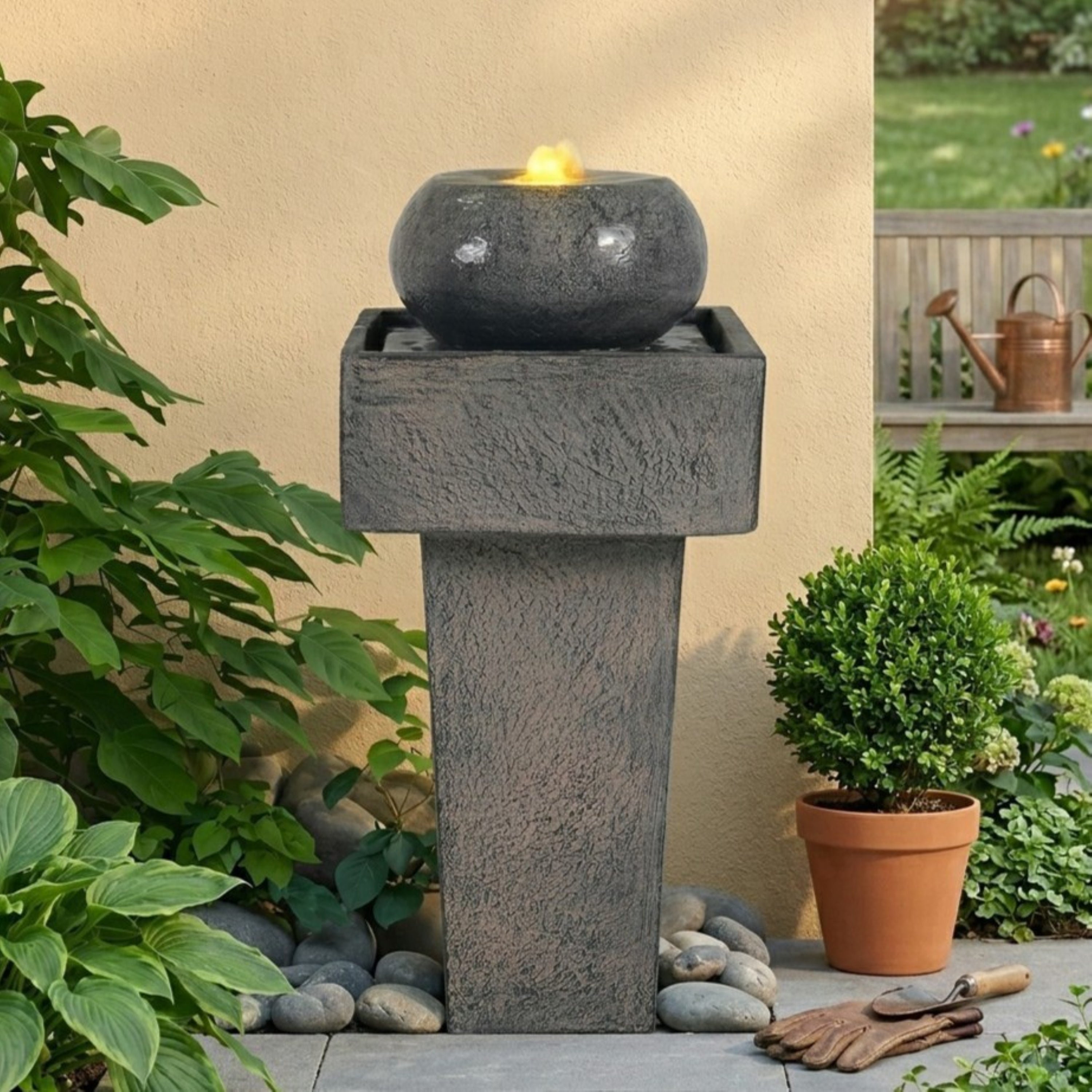 25.59"H Minimalist Concrete Column Fountain