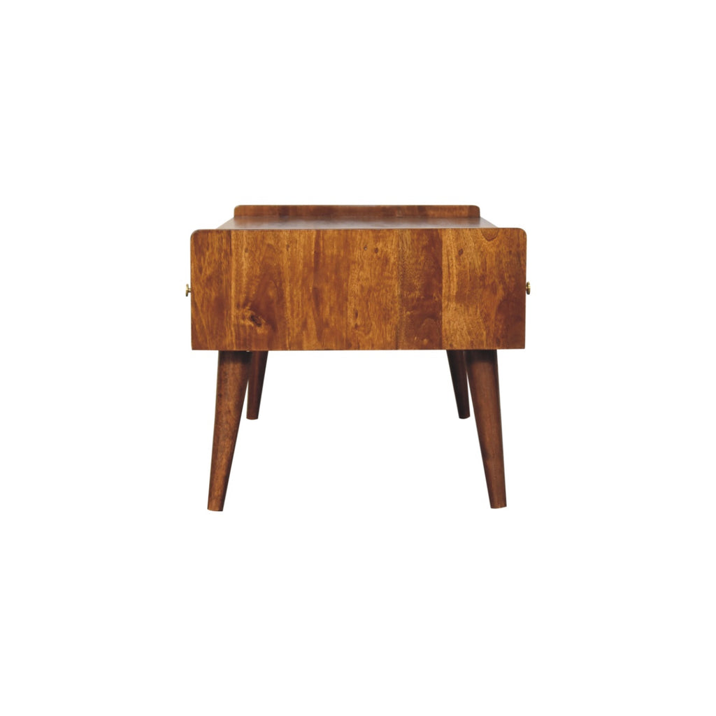 Elevated Chestnut Media Unit, 2-Drawers, 1 Open-Slot, Nordic Legs