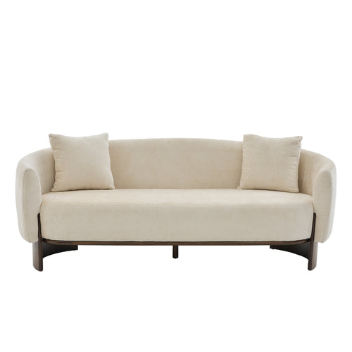 81 In. Curved Boucle Sofa with Wooden Base