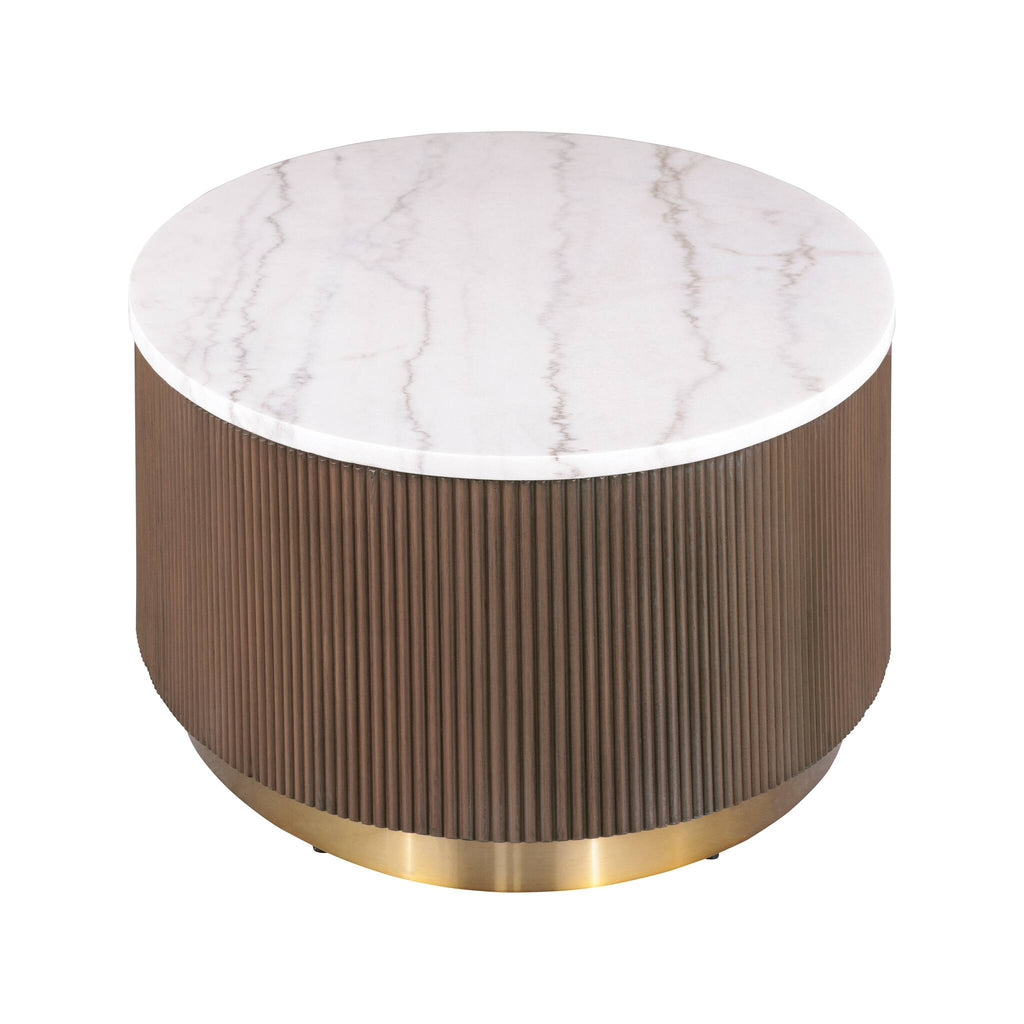 Brown Round Cocktail Table with Genuine Marble Top