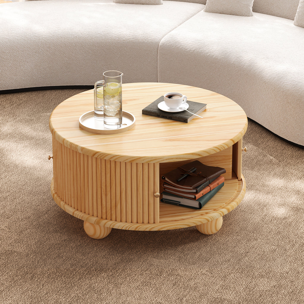 Round Fluted Coffee Table with Storage