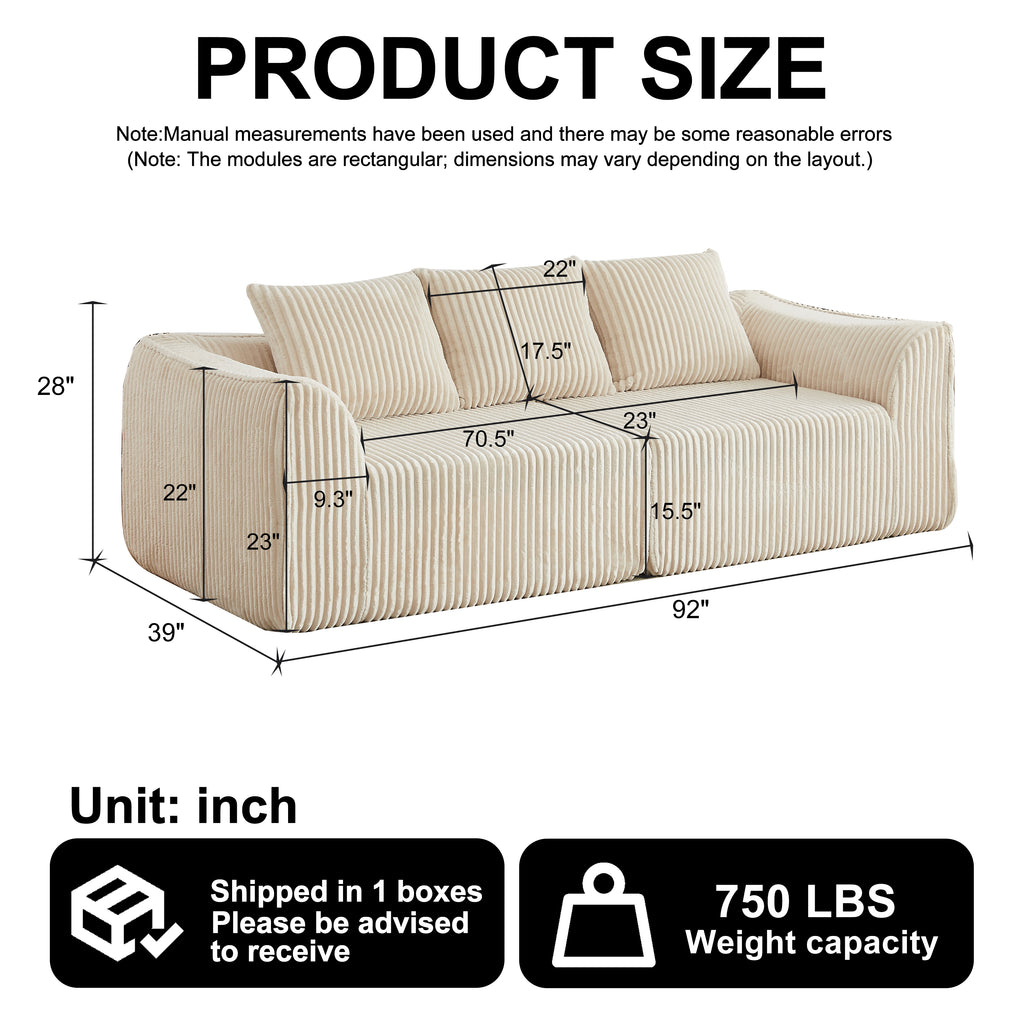 Minimalist 3-Seater Corduroy Sofa Featuring Curved Lines