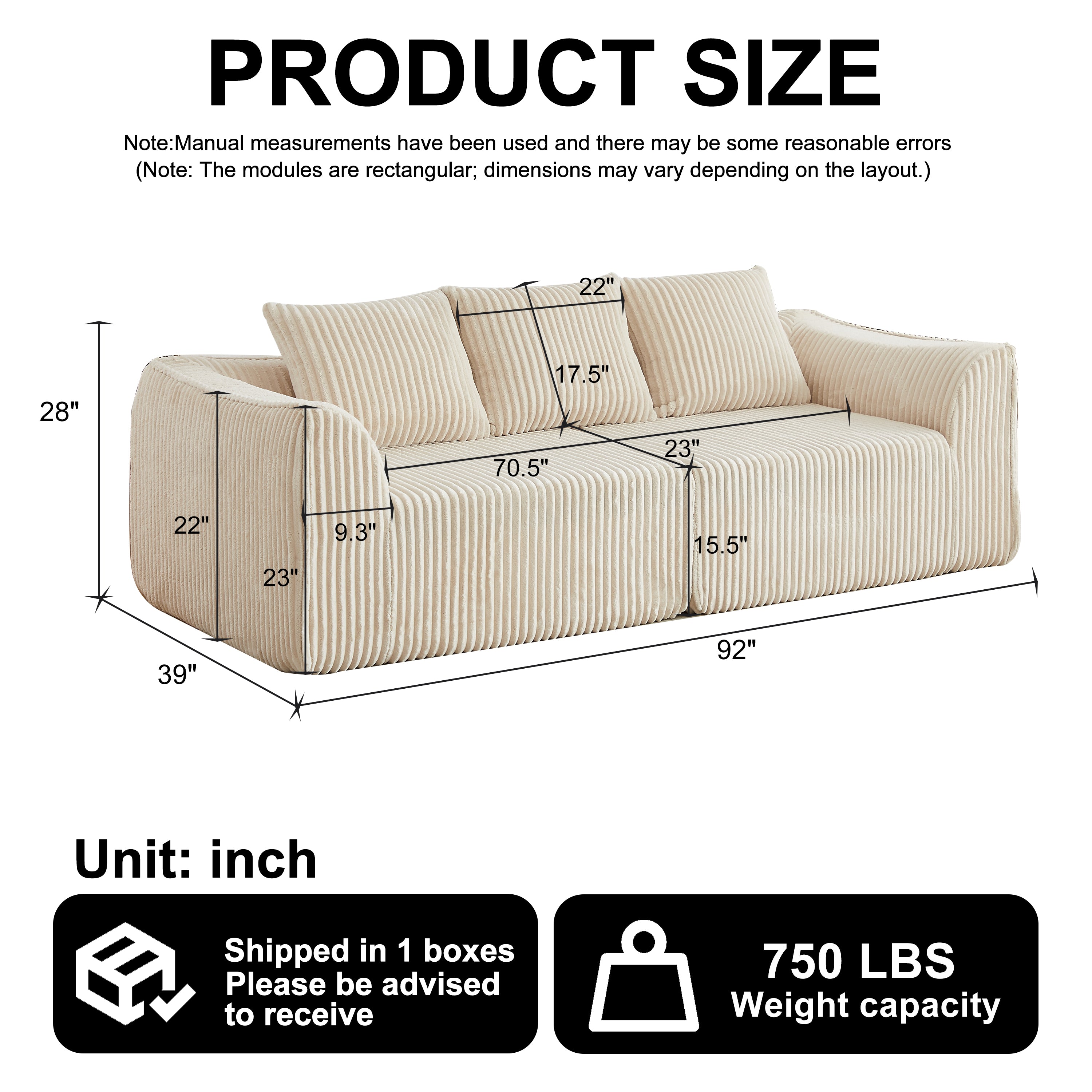 Minimalist 3-Seater Corduroy Sofa Featuring Curved Lines