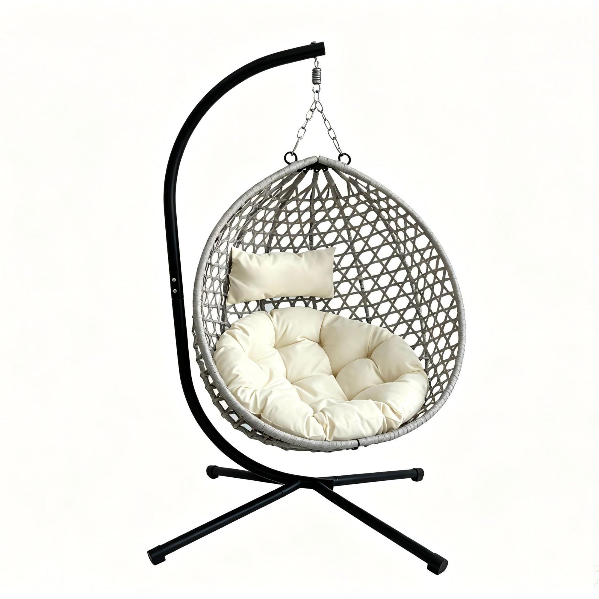 Foldable Hanging Egg Chair with Stand, HDPE Rattan Wicker