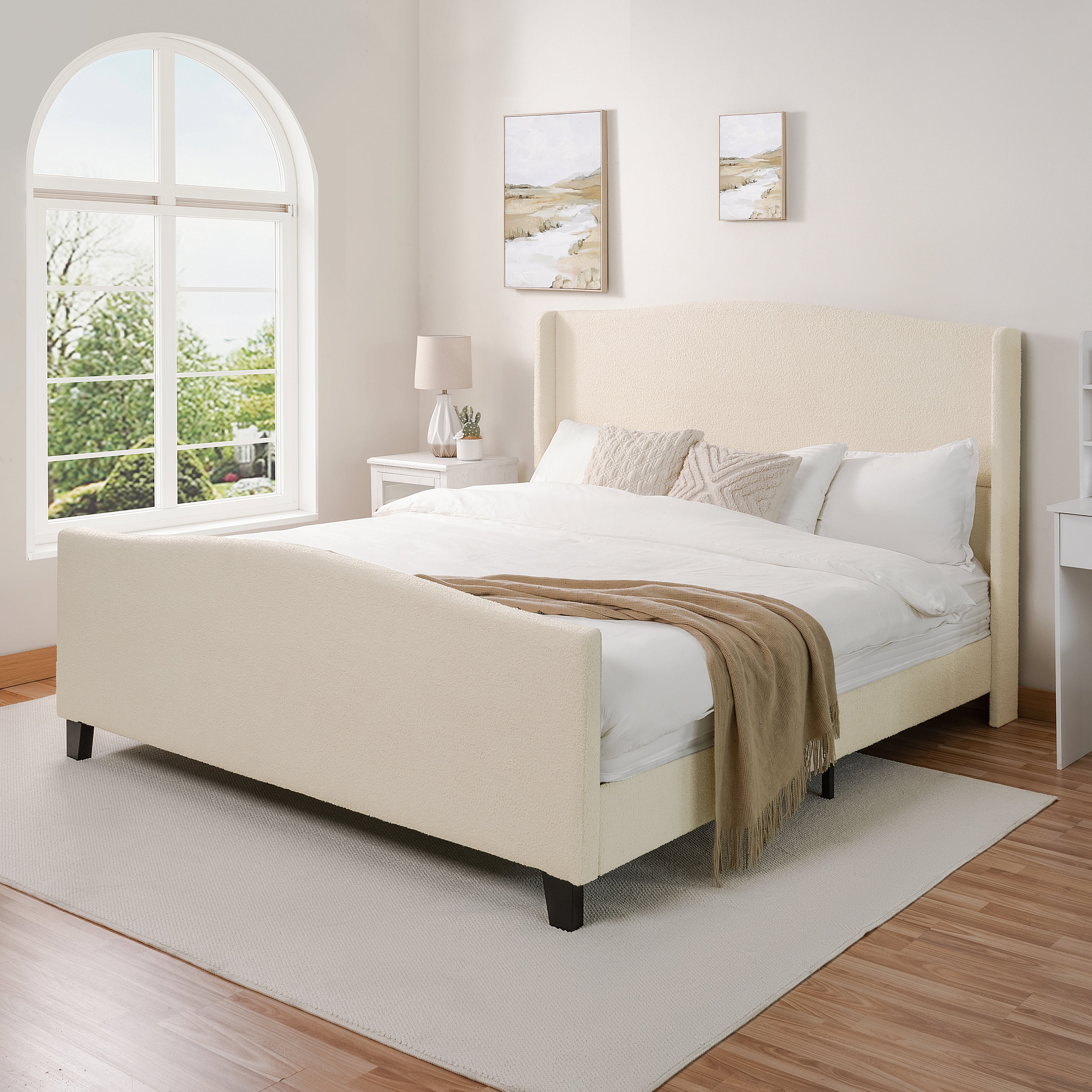 King Size Bed Frame with Upholstered Headboard