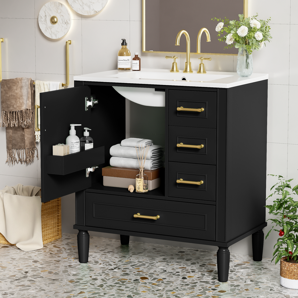 Traditional 30" Black Bathroom Vanity Set