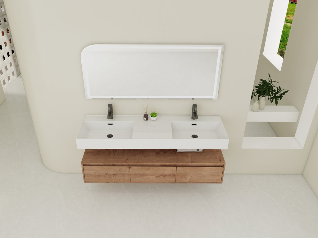 60 Inch Wall-Mounted Bathroom Vanity with Double Resin Sink