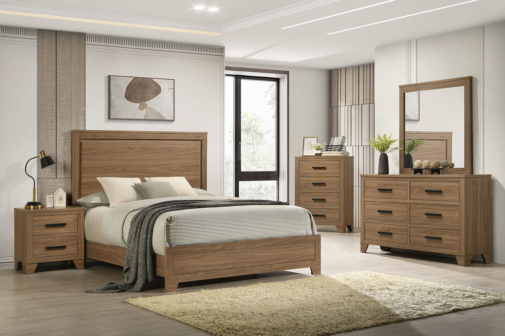Walnut / Chestnut 3pc Queen Size Bedroom Set with Nightstands