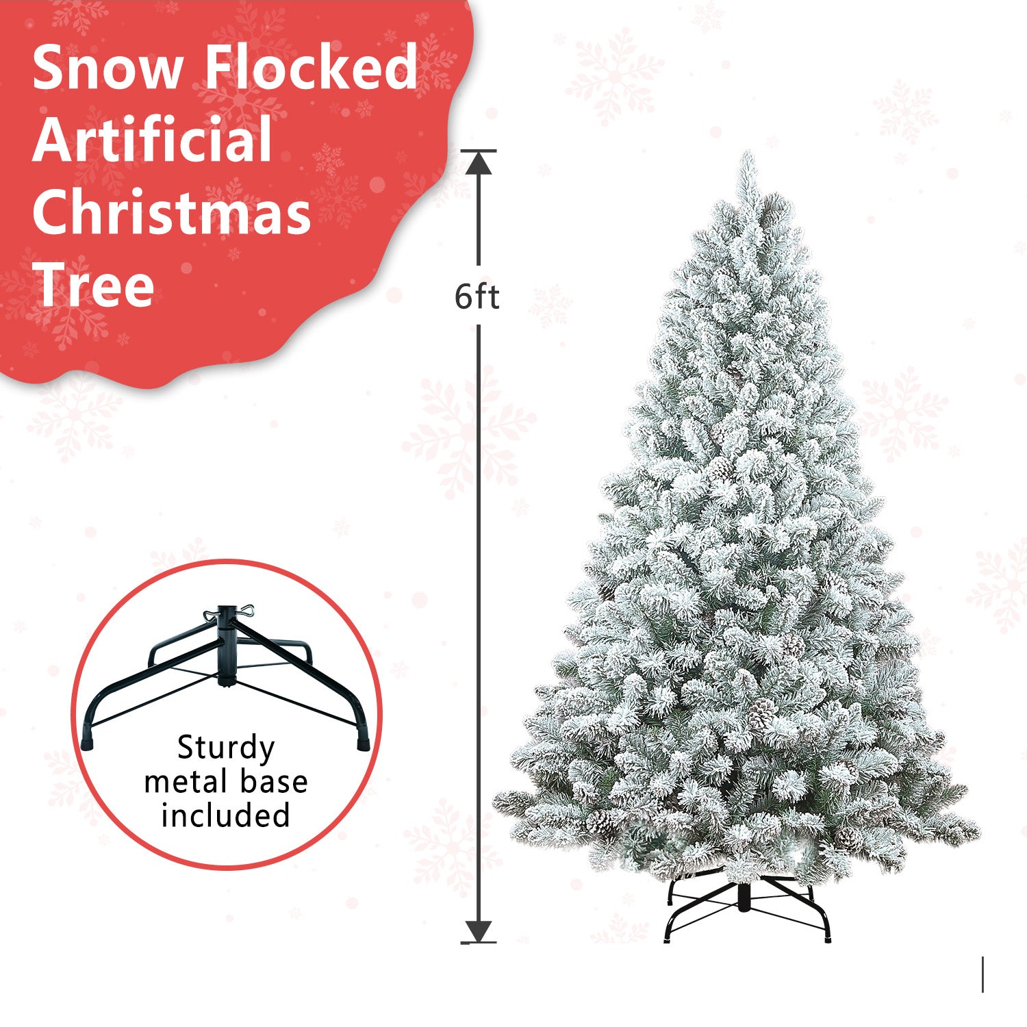 5FT Flocked Christmas Tree with Pine Cones