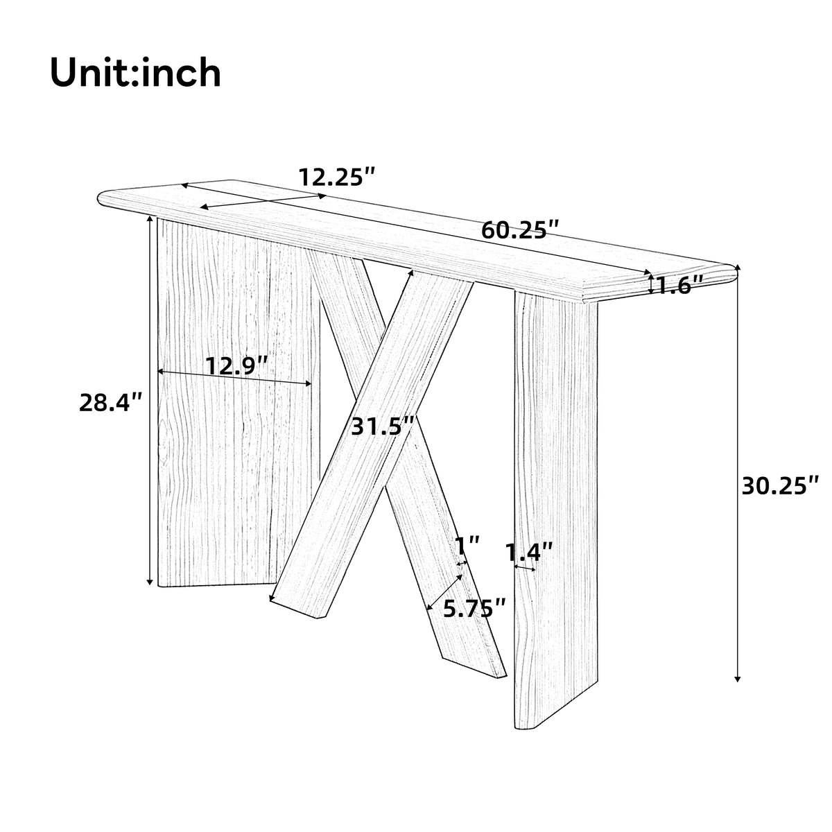 60.25" Minimalist Modern X-Frame Console Table