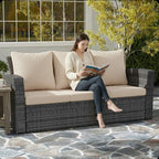 67.7" All-Weather Wicker 3-Seat Patio Sofa with Thick Beige Cushions