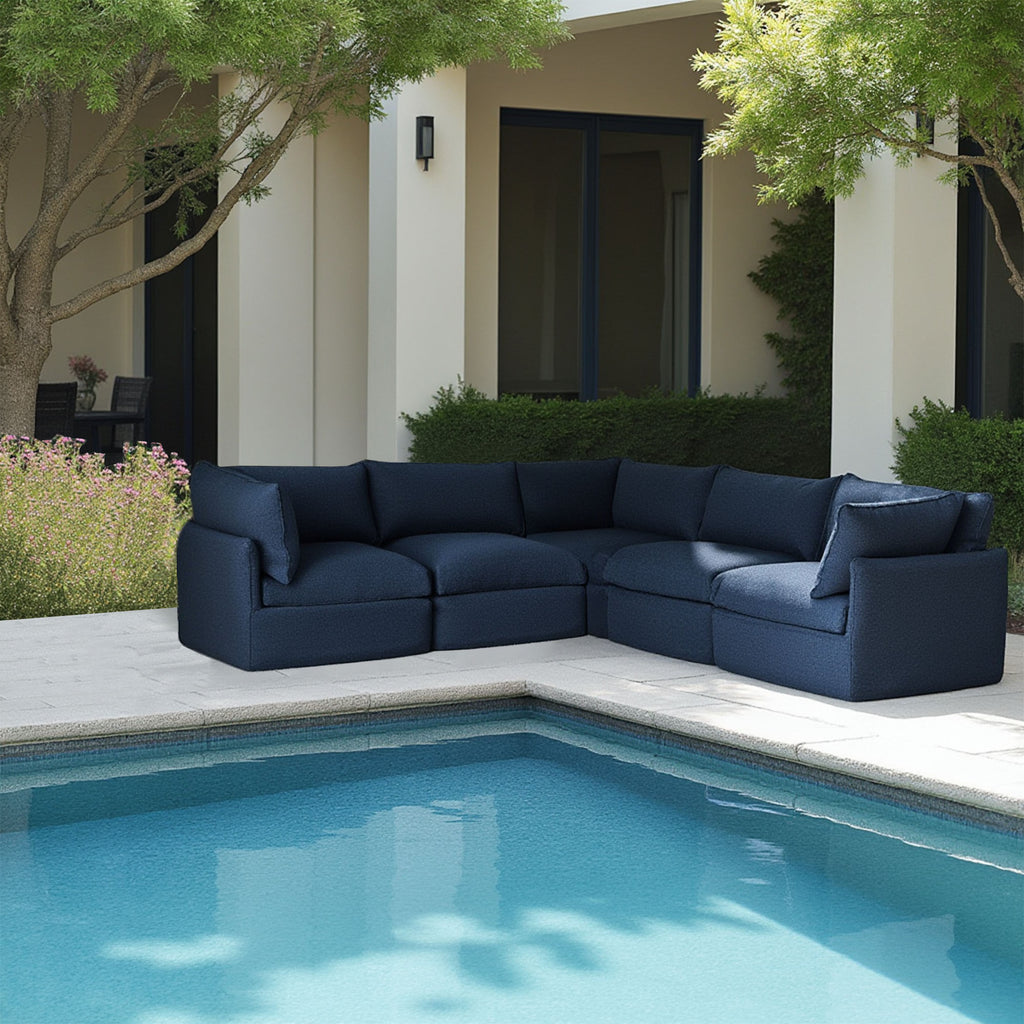 L Shaped Sectional, Blue, Deep Seating with Modular Design