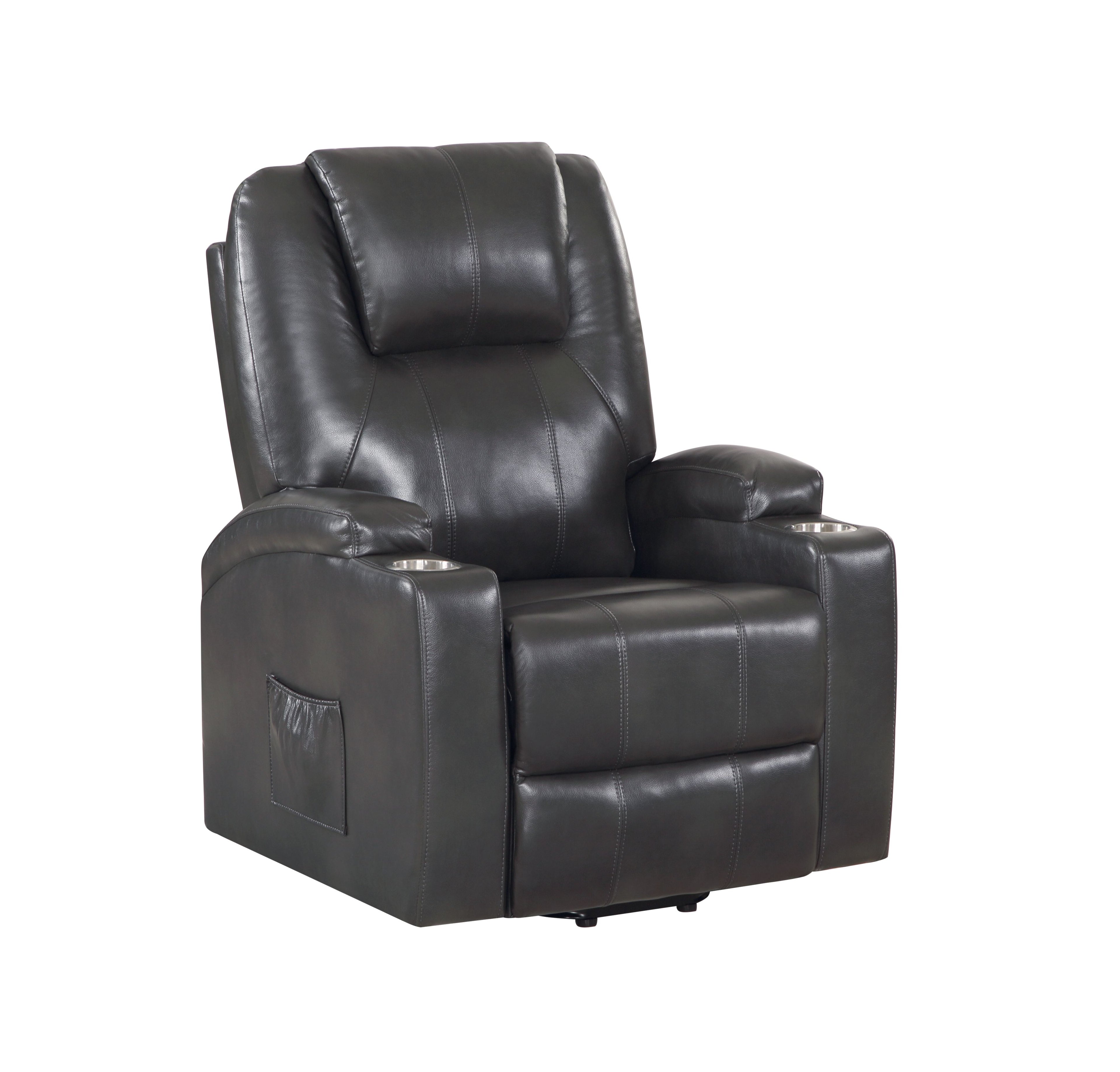 Gunmetal Leather Aire Recliner with Power Lift & Massage