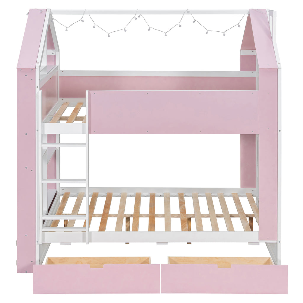 Full Size Bunk Bed with Storage Drawers & Shelves
