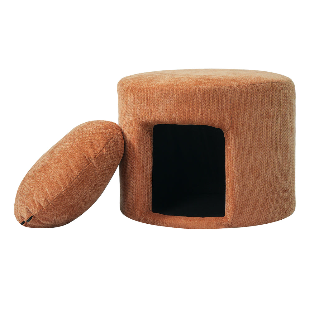 Orange Pet Friendly Ottoman with Removable Pet Cushion