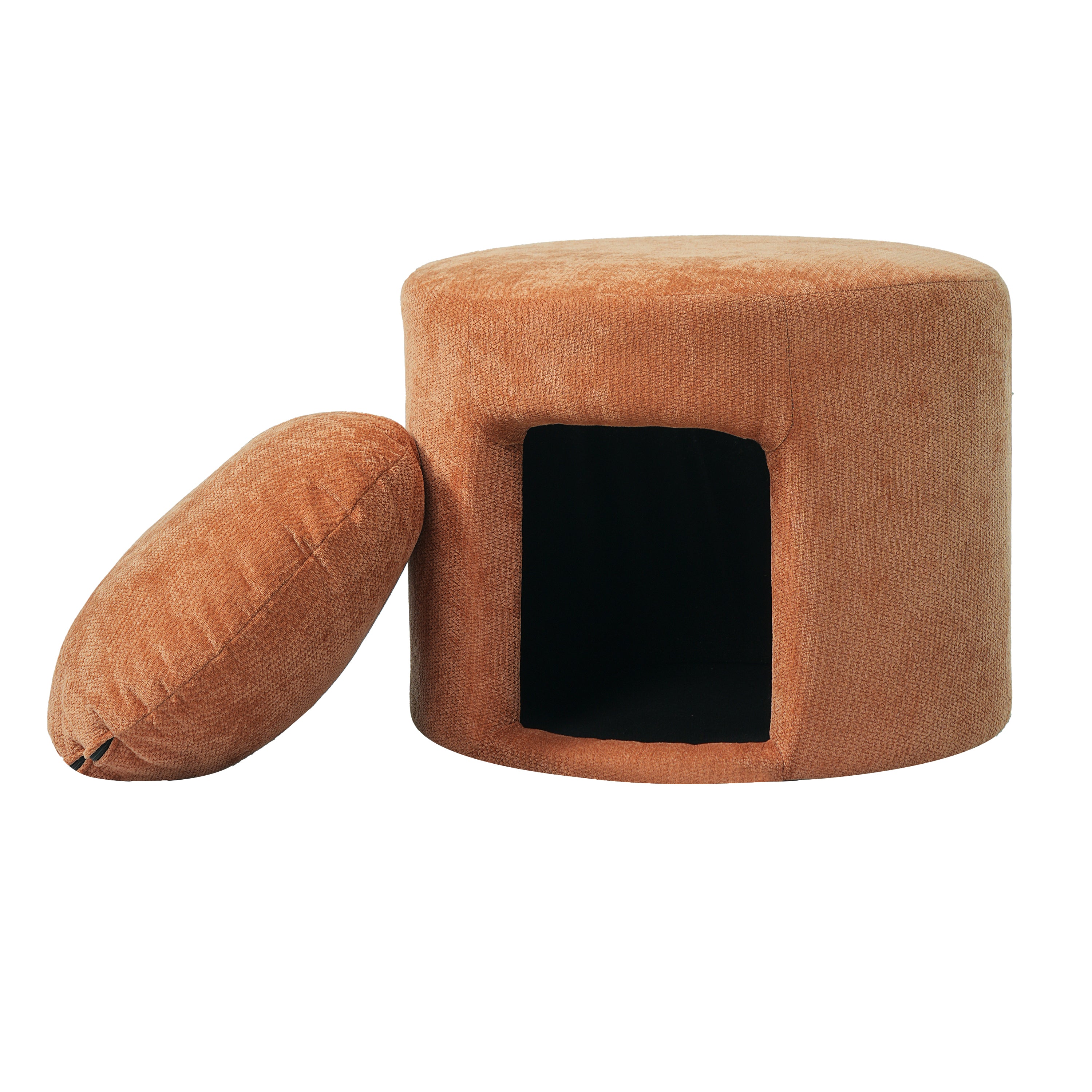Orange Pet Friendly Ottoman with Removable Pet Cushion