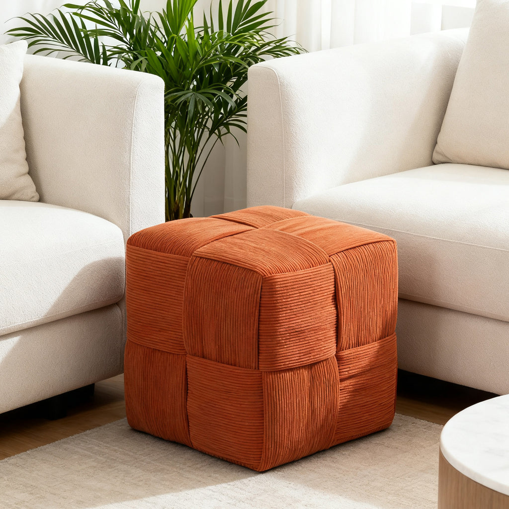 Comfortable Brown Corduroy Square Ottoman Foot Rest