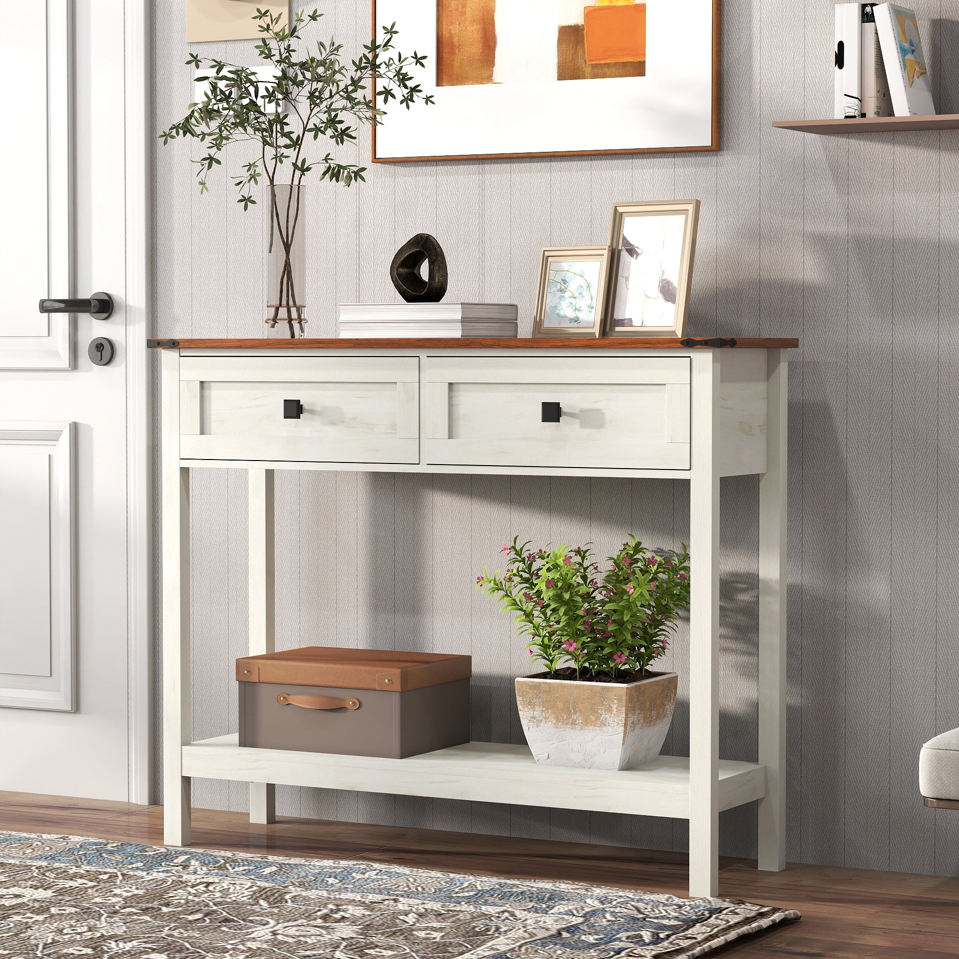 Farmhouse Style Console Table with 2 Drawers