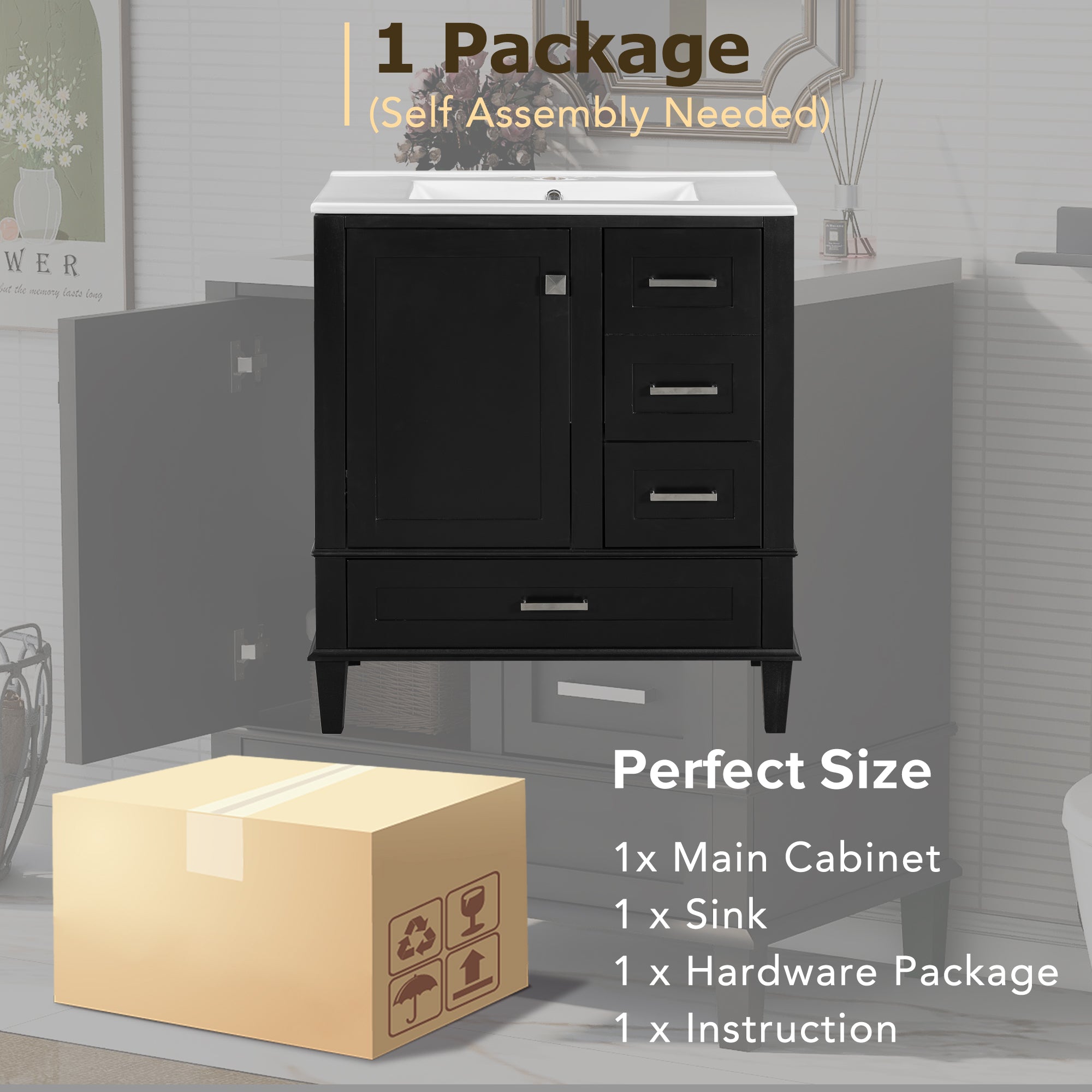 30" Modern Bathroom Vanity With Sink Combo Set