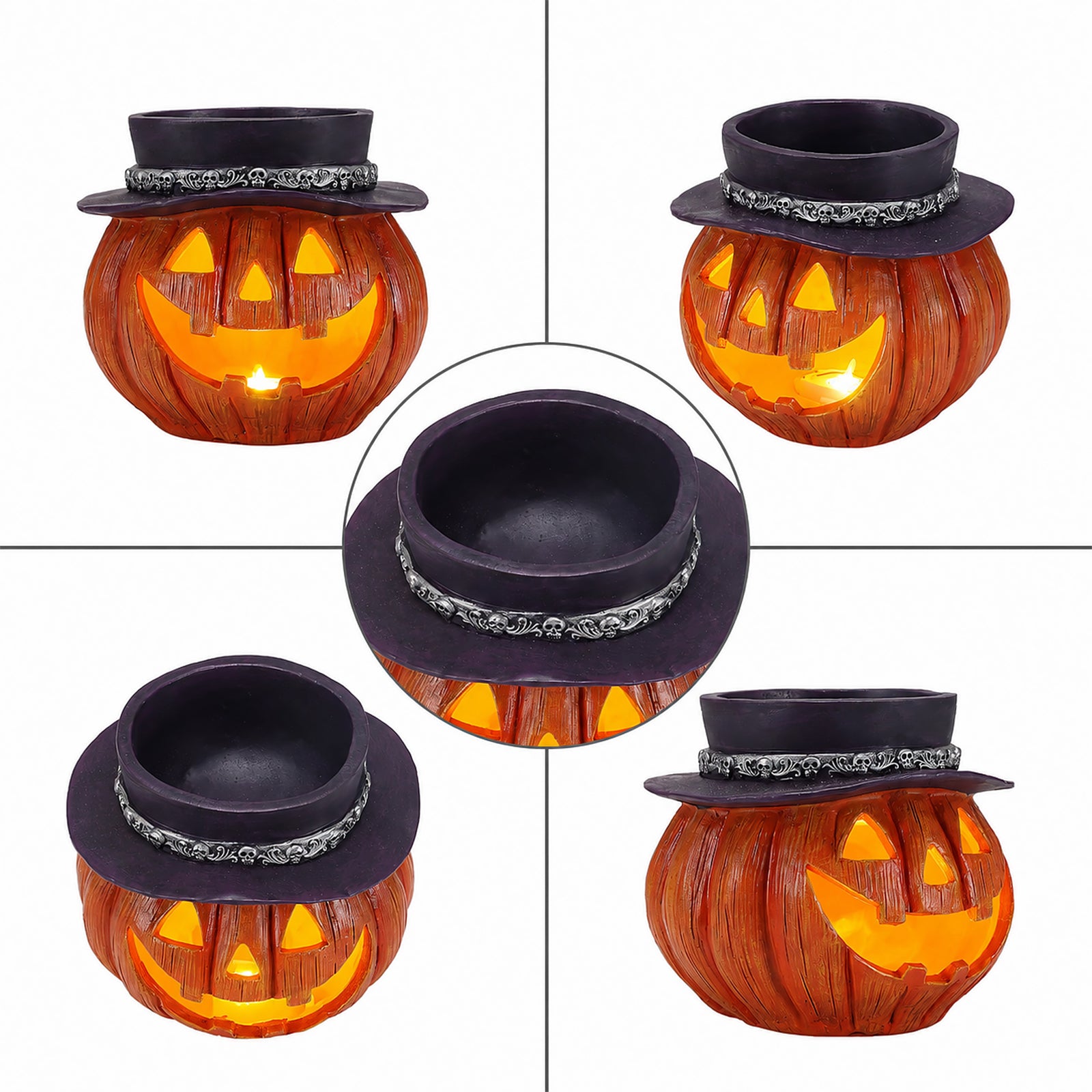Halloween Pumpkin Candy Bowl with Witch Hat