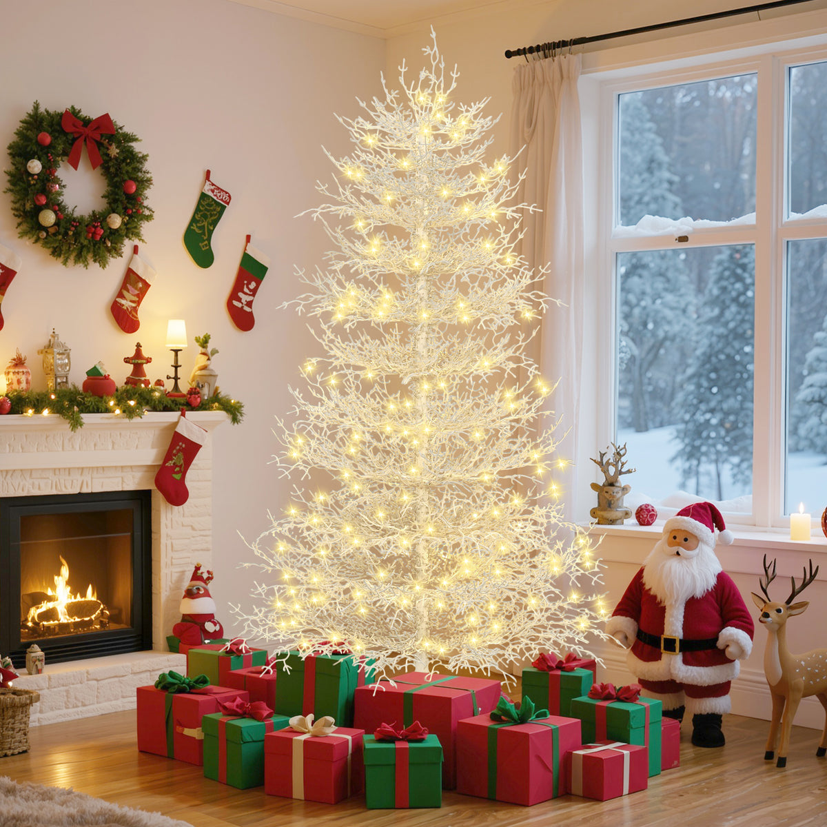 6-Foot Pre-Lit Aspen Fir Artificial Christmas Tree, White, 420 Warm Lights