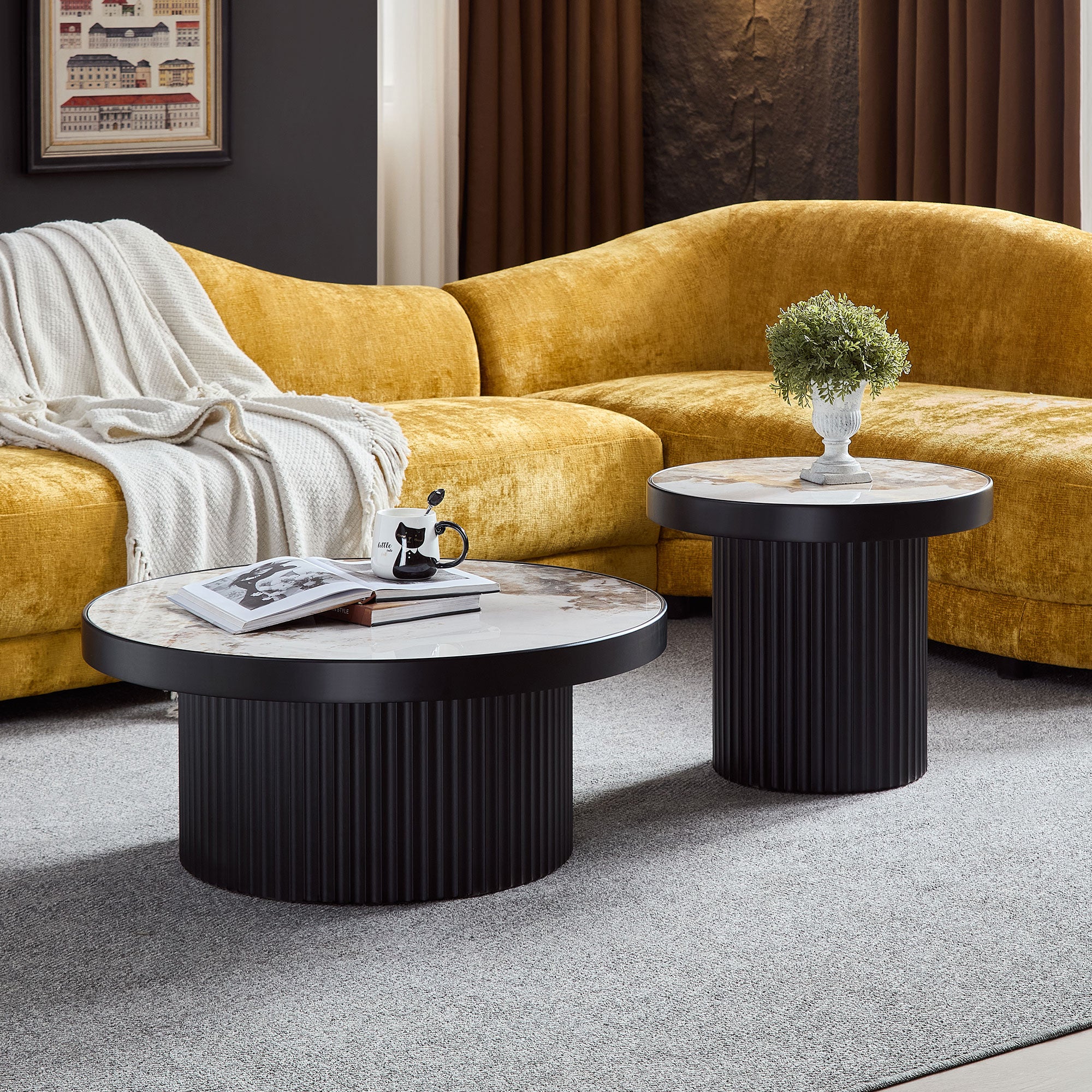 Set of 2 Coffee Tables with Sintered Stone Top