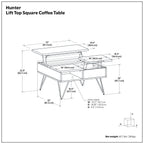 Hunter 32 Inch Wide Solid Wood Lift Top Square Coffee Table