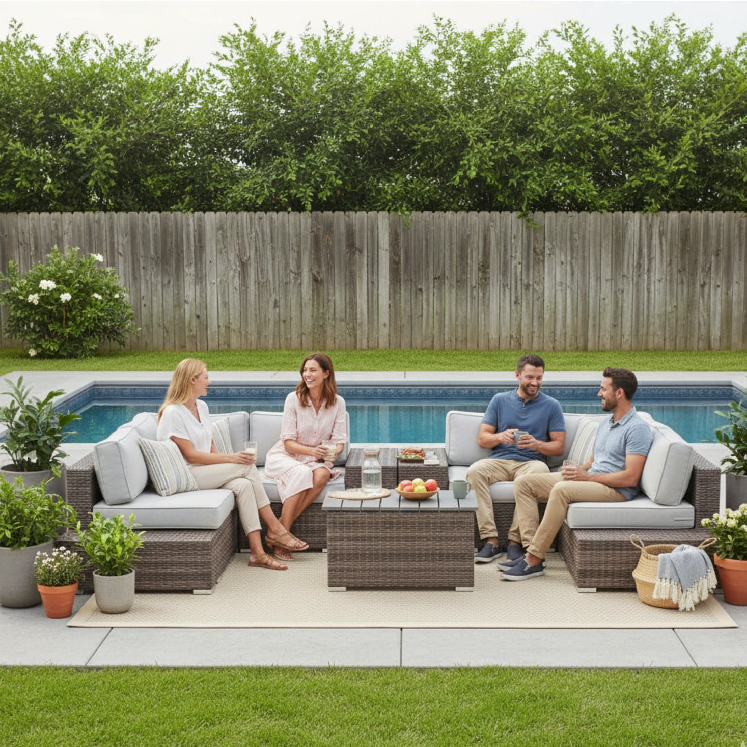 Fully Assembled Rattan Wicker Patio Seating Set for 4 with Cushions