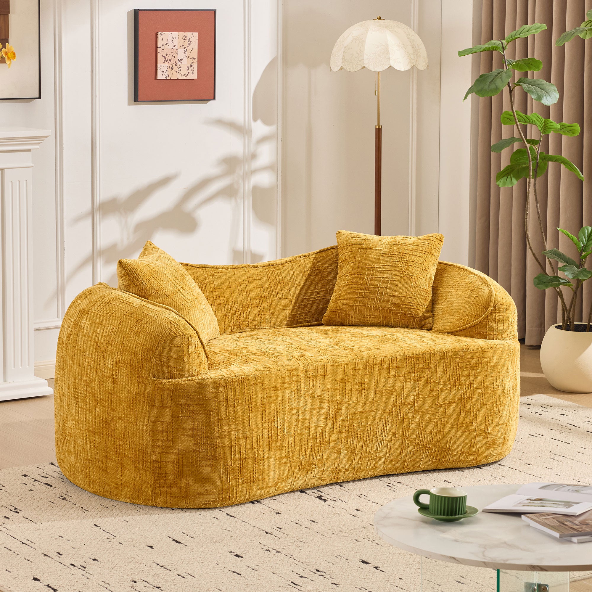 Yellow Curved Two-Person Compress Sofa