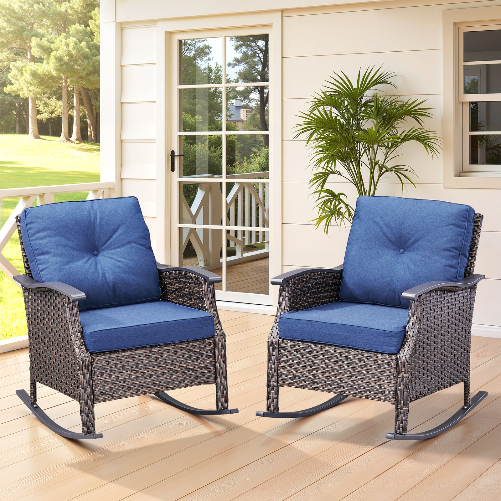 Outdoor Gliding Wicker Chairs Set of 2