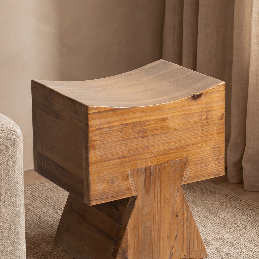 Nico Reclaimed Wood Sculptural Stool Ottoman - Honey Aged