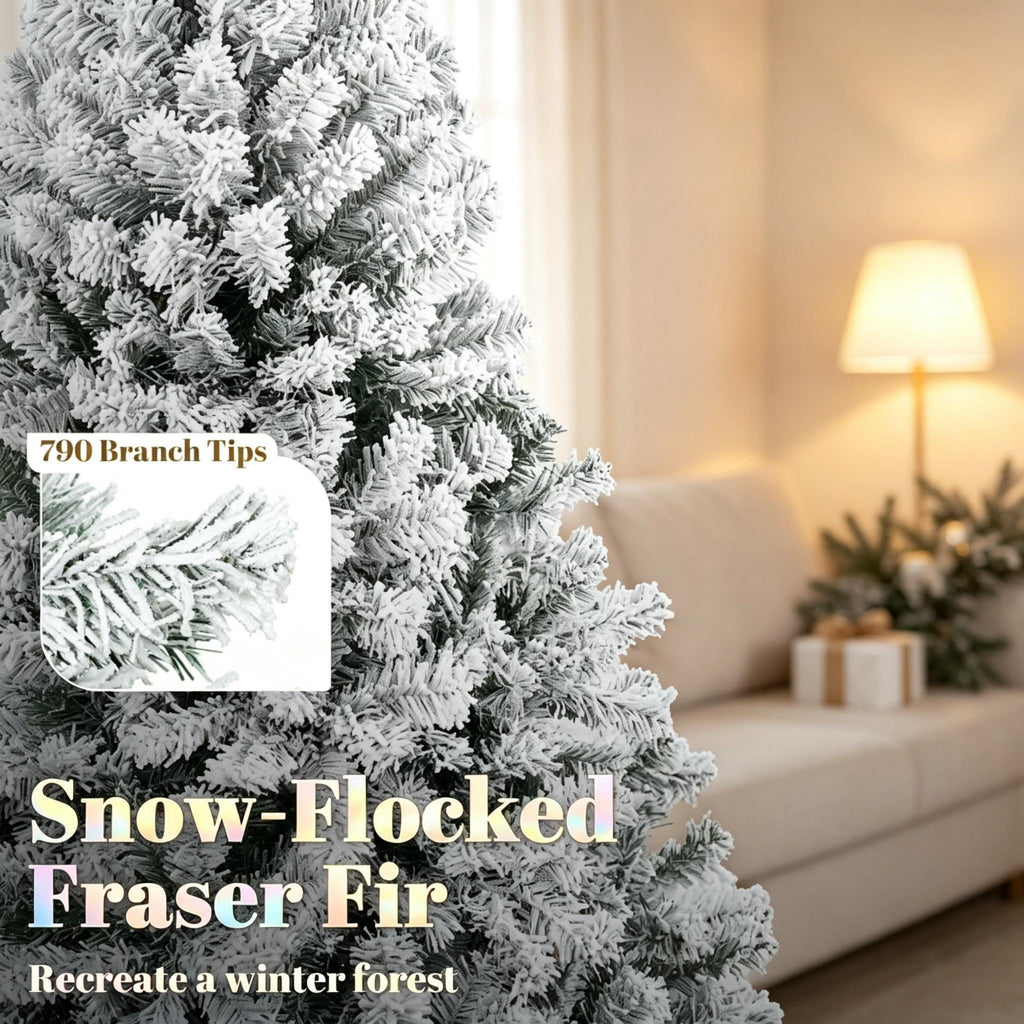 6 ft Pre-Lit Flocked Fraser Fir Artificial Christmas Tree
