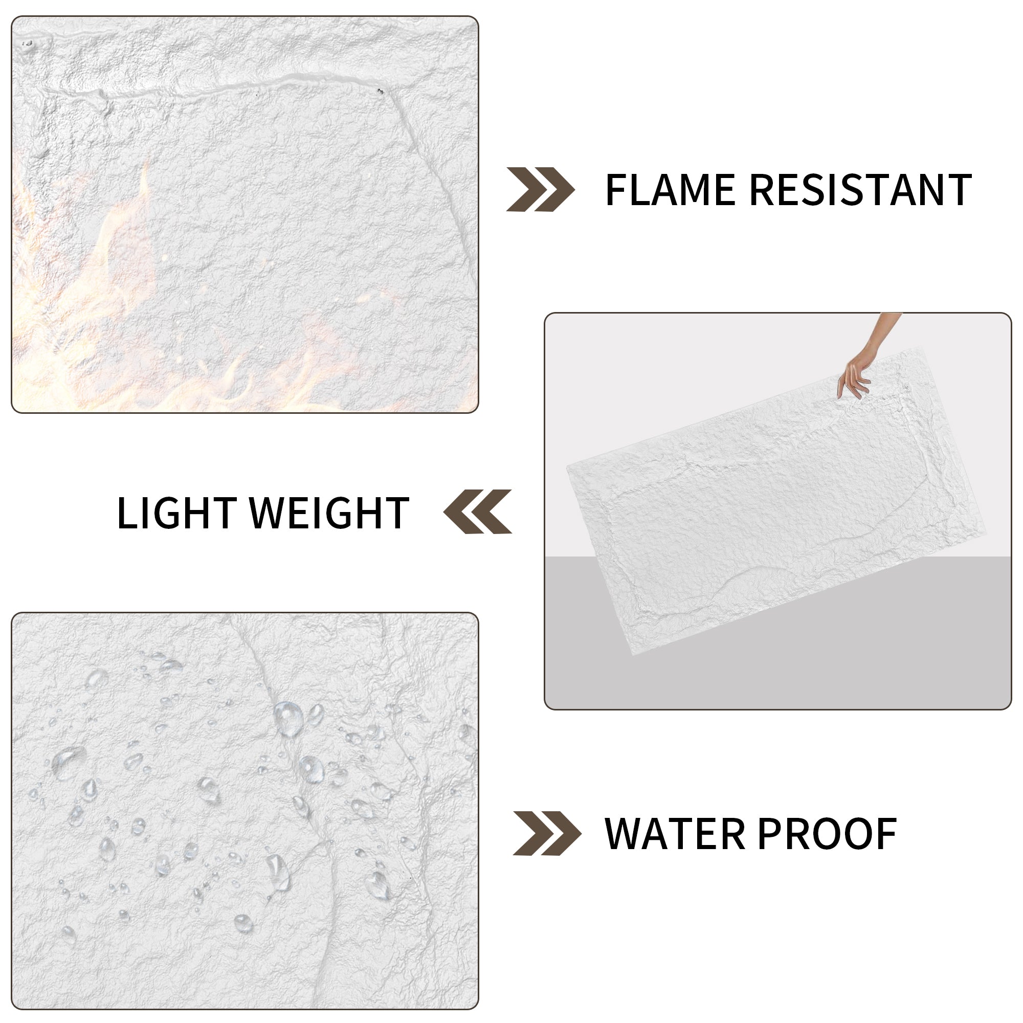 3D Faux Stone Wall Panels, 8 PCS PU Wainscoting Panel