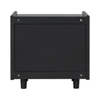 Black Nightstand with Rattan Detail